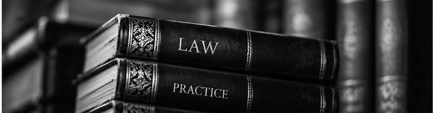 Leather-bound Law and Practice volumes on a law library shelf